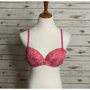 Victoria's Secret Very Sexy pink/red floral lace padded demi bra Size 36C